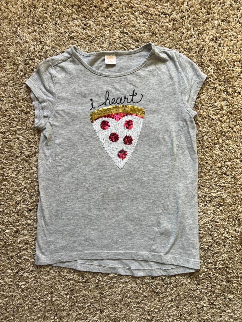 Gymboree Gray Short Sleeve Tee with Sequin Pizza Heart